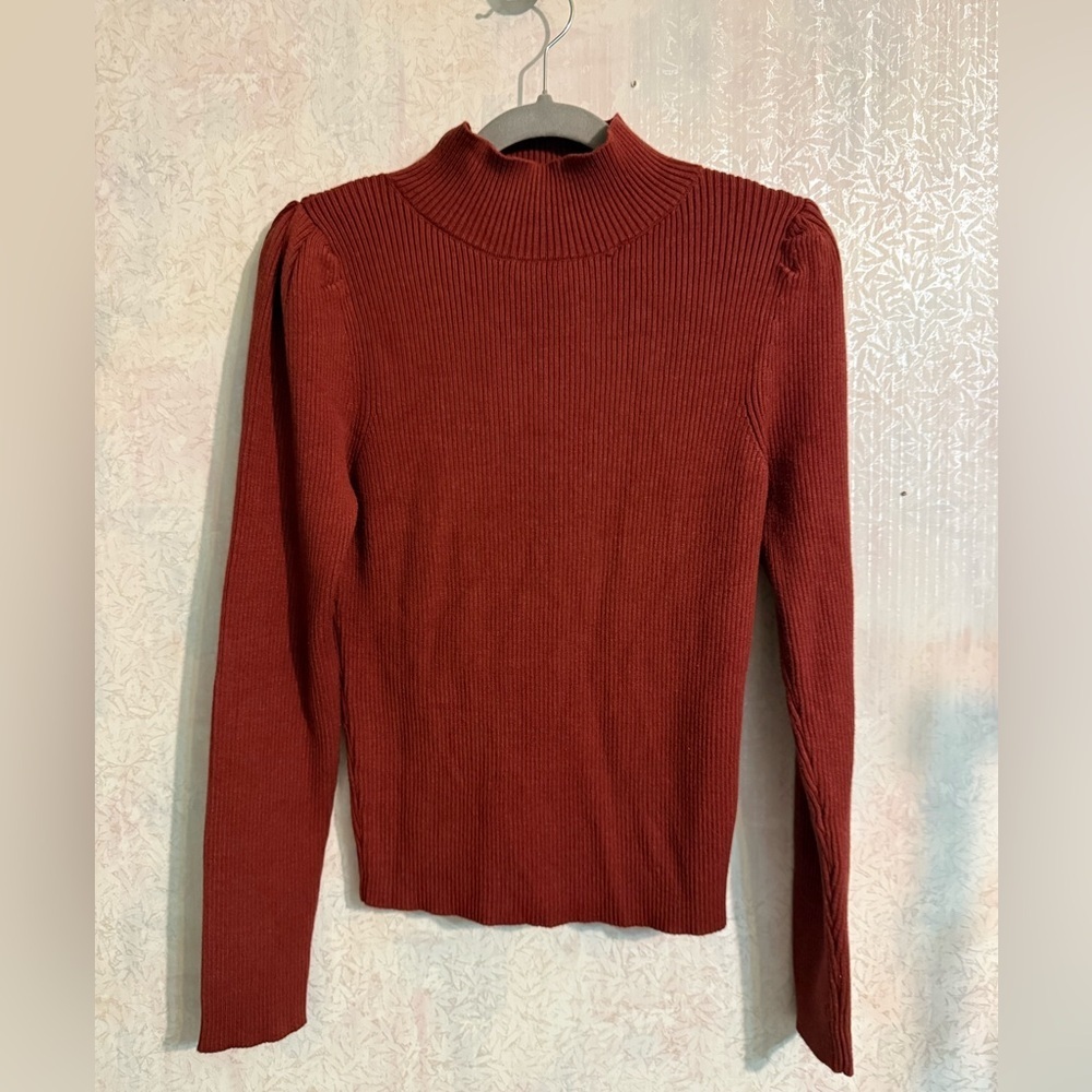 Lulus Burgundy Ribbed Mock Turtleneck Rayon Blend Soft Sweater, Business Casual